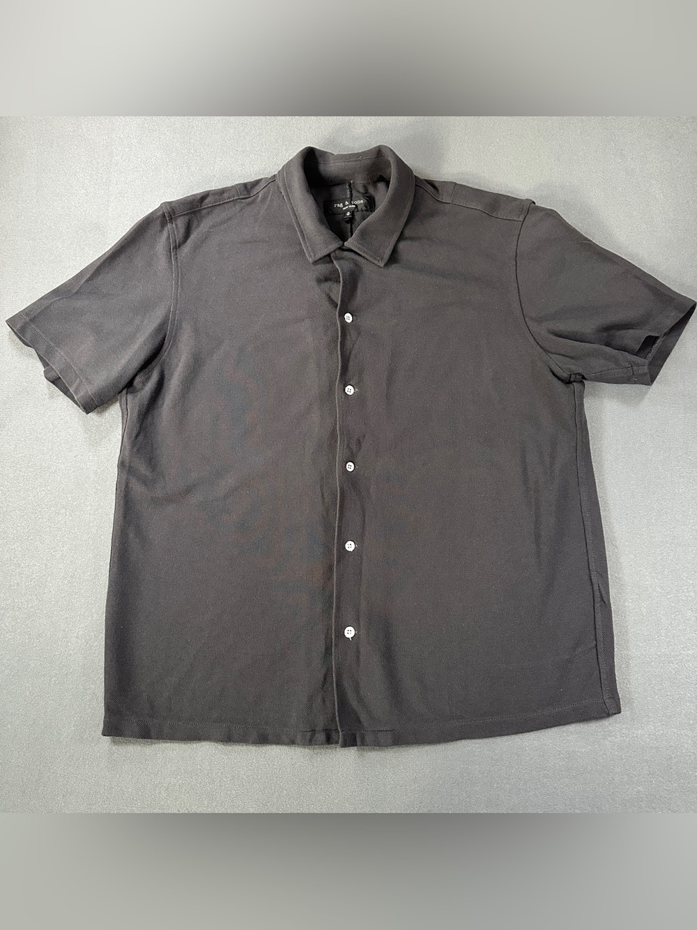 Rag & Bone Gray Black Collared Button Down Short Sleeve Shirt Men's Medium M